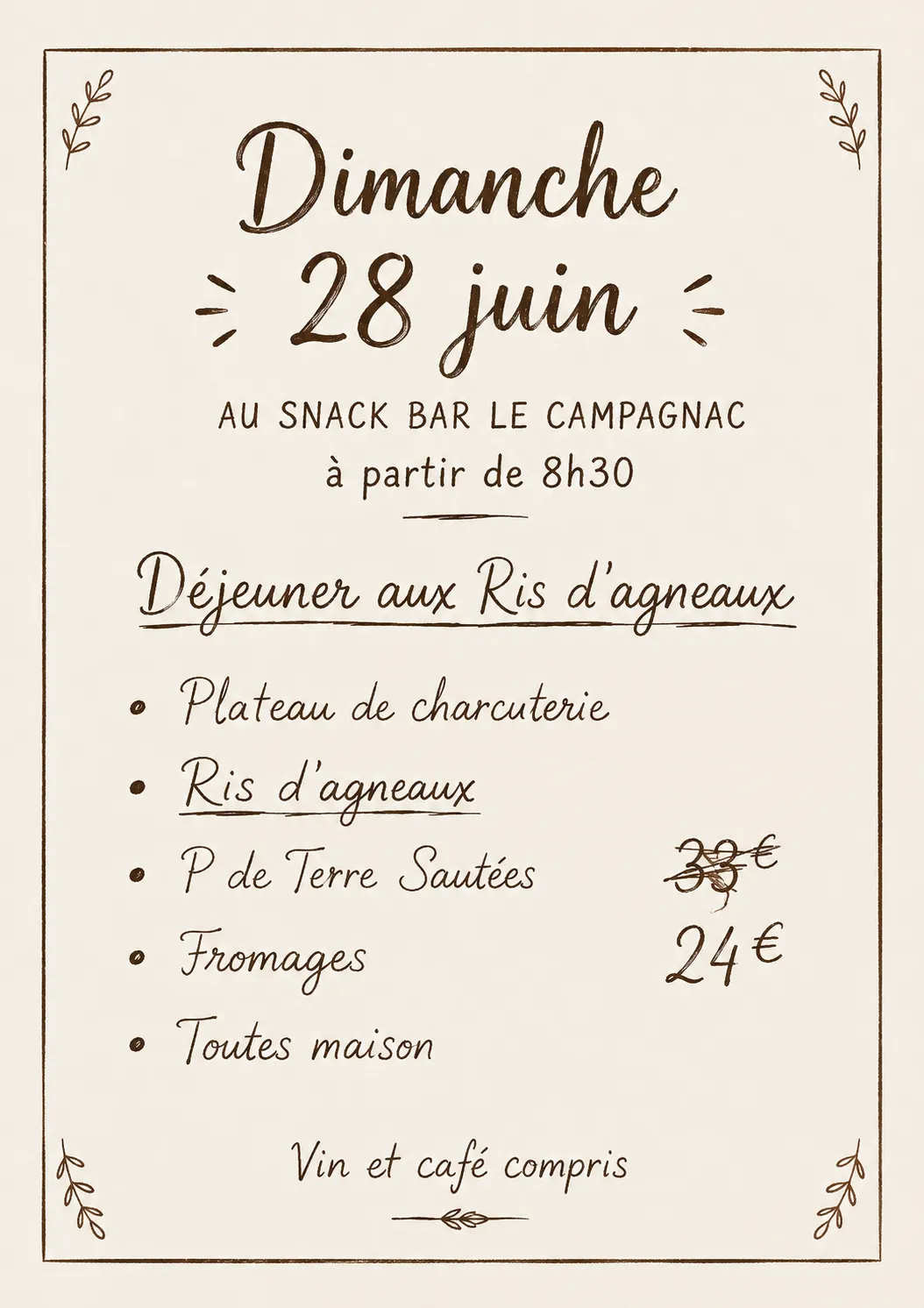 Déjeuner aux Ris d'agneaux