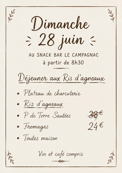 Déjeuner aux Ris d'agneaux