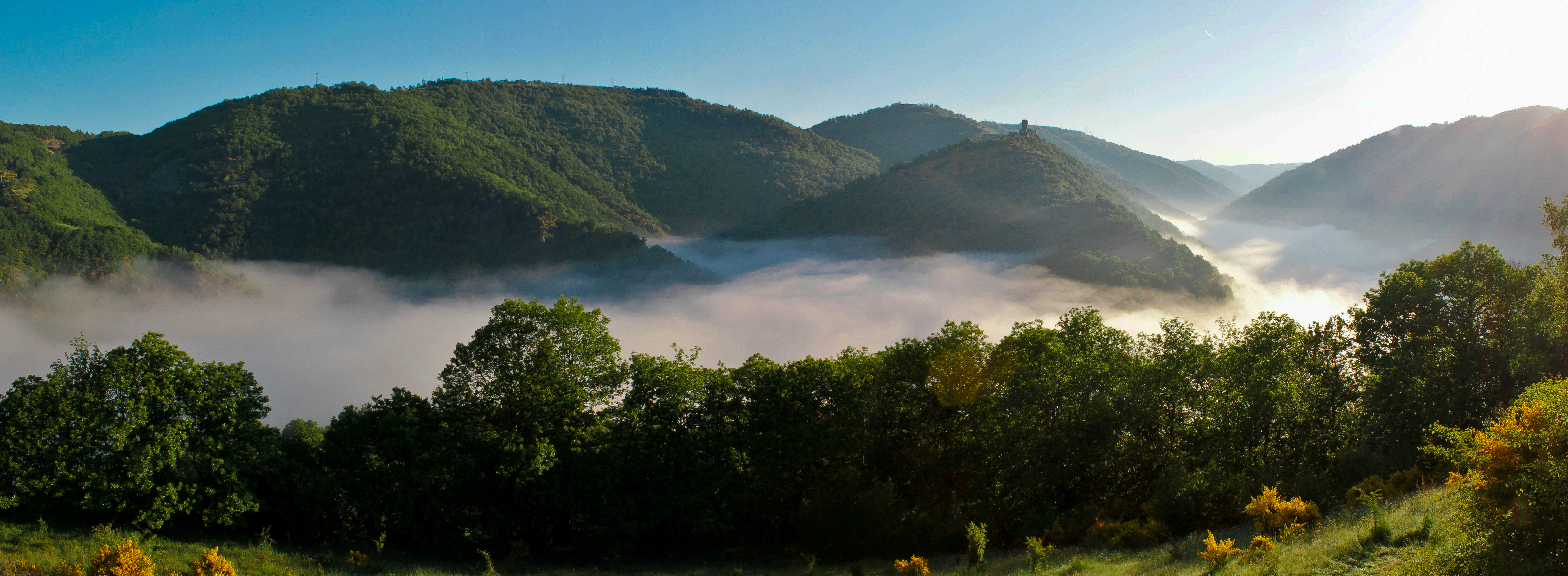 Vue sur les Gorges de la Truyère et la Château de Valon depuis la Viadène